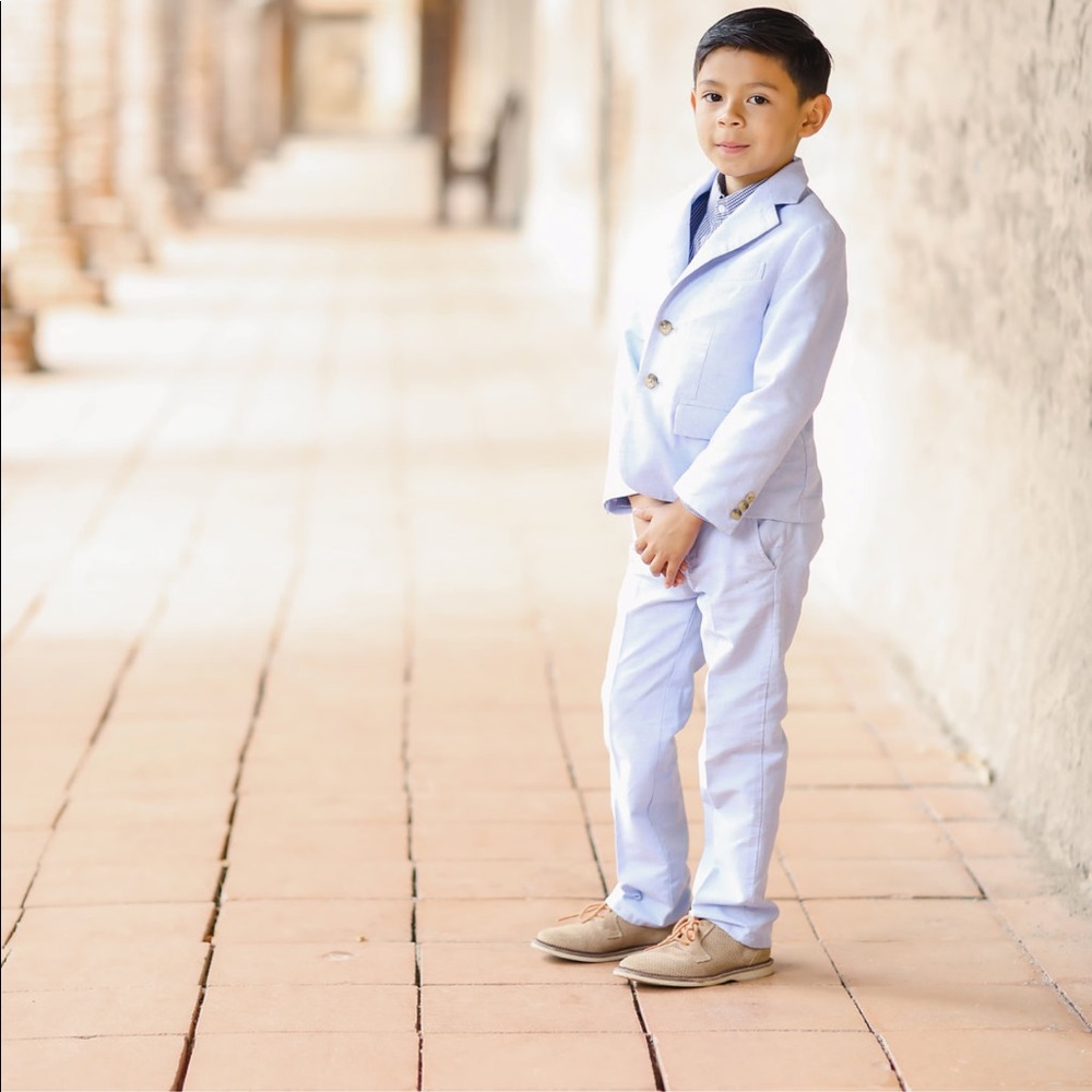 Janie & Jack Blue Linen Suit 5/6 EUC